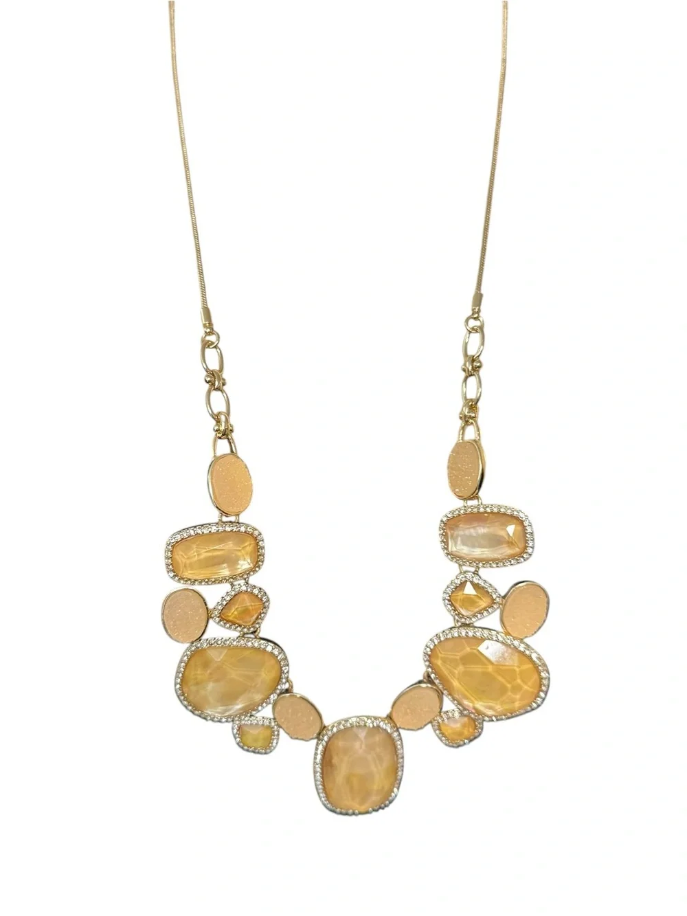 Gold-Tone Statement Adjustable Necklace‎ with Champagne Resin Stones
